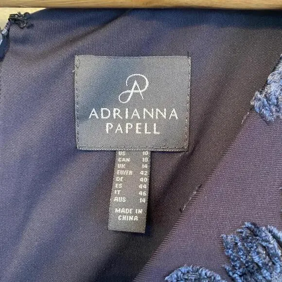ADRIANNA PAPELL navy burnout velvet floral long blouson dress sz 10